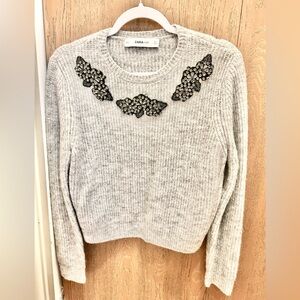 Zara Knit Embroidered and Beaded Sweater